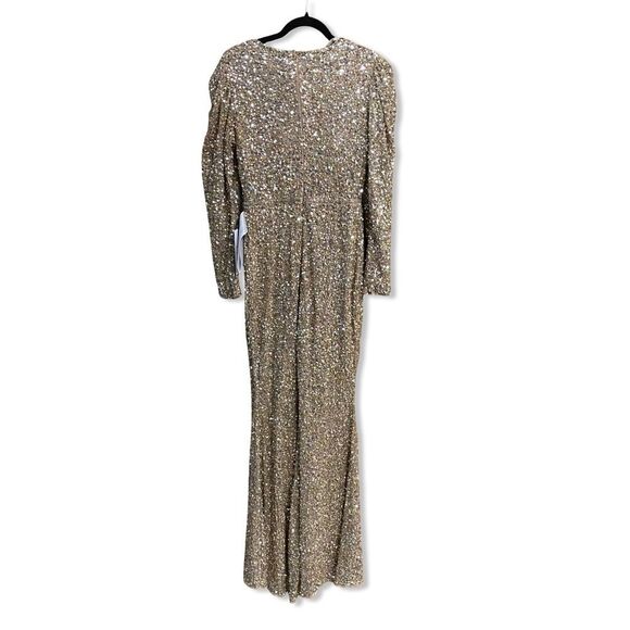 Mac Duggal 5510 Gold Puff Shoulder SequinSurplice Gown Long Sleeve Dress as is 6 - Picture 8 of 12